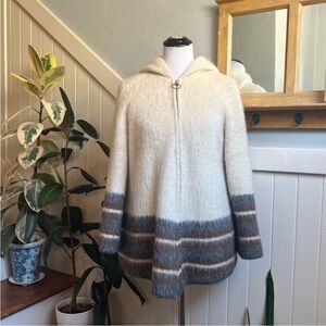 Vintage Icelandic Eider Knit Striped 100% New Wool Jacket Knitted in Iceland